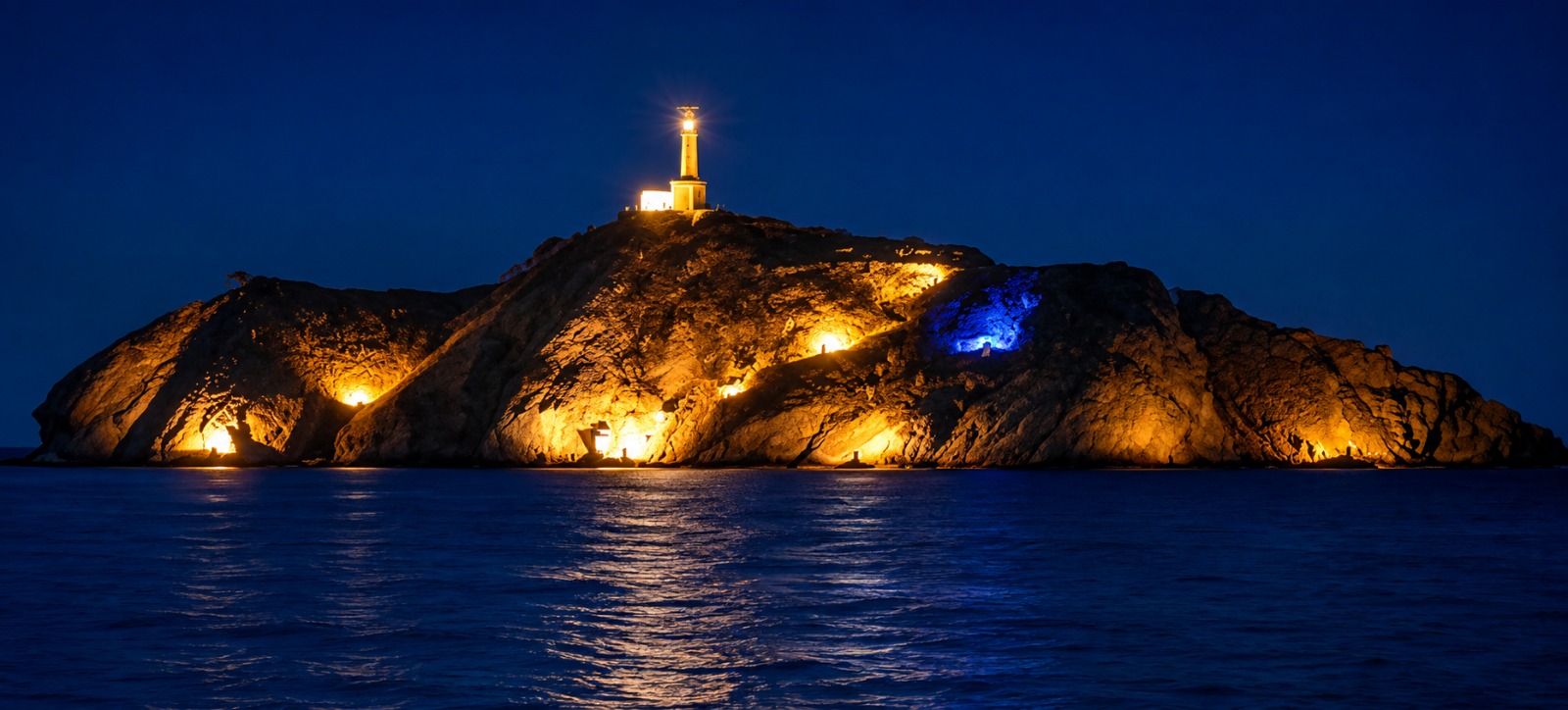 Torre de Control de El Morro iluminada de noche en Santa Marta